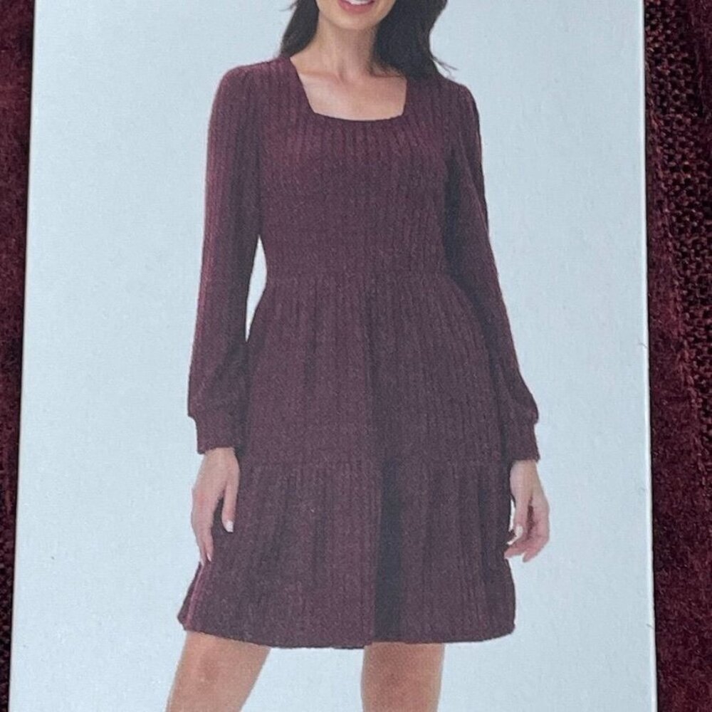 Frye Burgundy Tiered Long Sleeve Ribbed Dress XS Women d0678